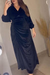 Women's V-neck drawstring slit velvet dress