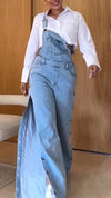 Women's Button-down Driving Denim Overalls