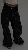 Women's Fashion Rhinestone Mid-Rise Wide-Leg Jeans