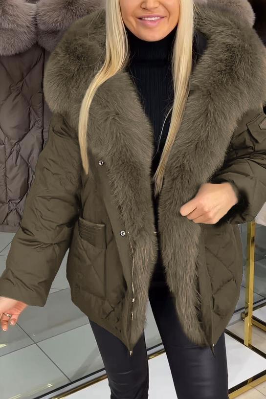 Women's Casual Warm Fur Collar Hooded Cotton Coat