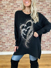 Women's Round Neck Heart Sequin Design Casual Top