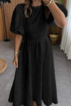 Women's Elegant Embroidery Decorated Backless Tie-Strap Puff Sleeve Dress