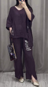 Women's V-neck Mid-sleeve Sequin Design Casual Suit