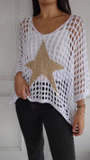 Women's V-neck Sleeve Knitted Star Print Blouse 2-piece Set