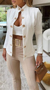 Women's Stand Collar Button Top + Tight Pants Set