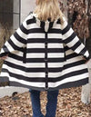 Women's Knitted Hooded Long-sleeved Striped Coat