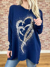 Women's Round Neck Heart Sequin Design Casual Top