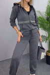 Casual Solid Color Diamond Cardigan and Pants Two-piece Set