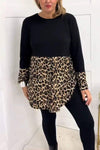 Women's Casual Round Neck Leopard Printed Patchwork Top