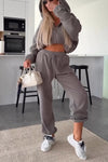 Women's Casual Hooded Solid Color Sweatshirt Two-piece Set