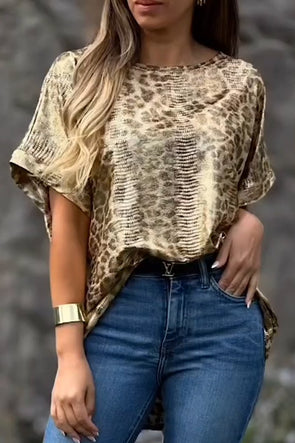 Women's Casual Leopard Print Round Neck T-Shirt