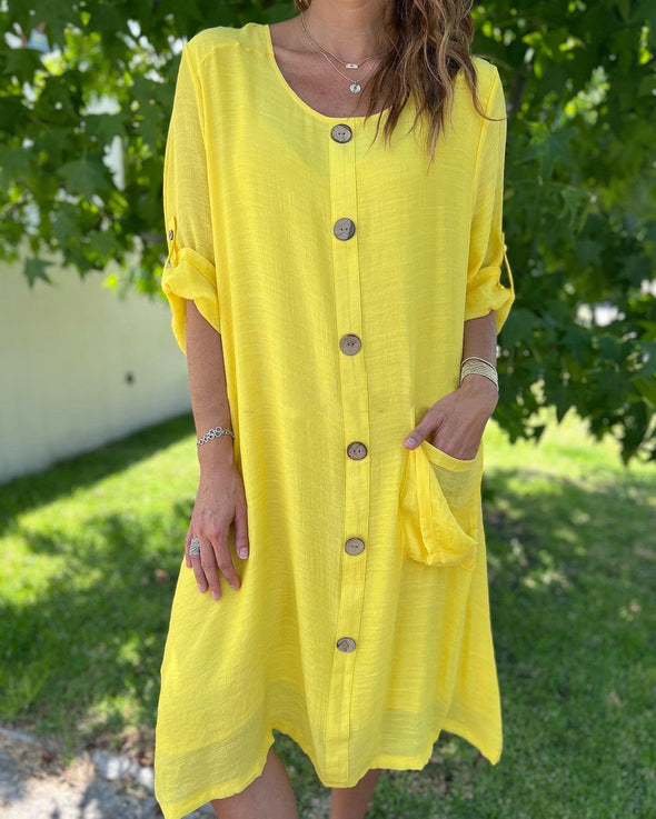 Women's Casual Solid Color Linen Button Front Dress