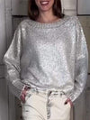 Women's Round Neck Long Sleeve Silver Hot Casual Sweater