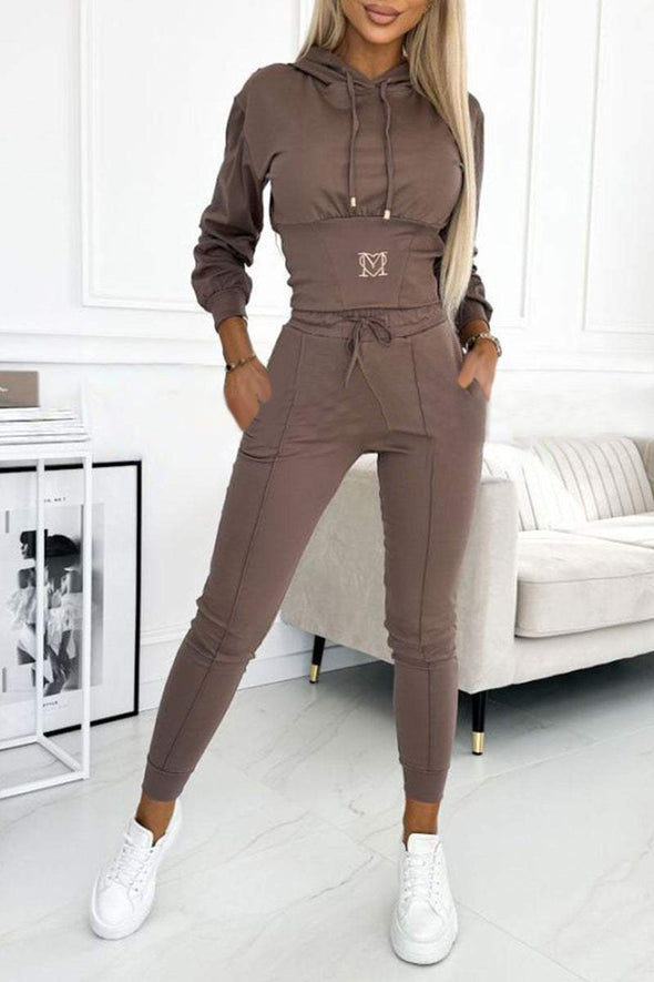 Women's Hooded Waist Sports Casual Suit