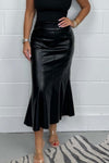 Women's Solid color Flared Faux Leather Midi Skirt