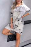 Women's casual round neck letter print short dress