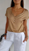 V-neck Satin Smooth Short-sleeved T-shirt