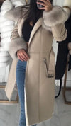 Women's Fur Lapel Long Leather Coat