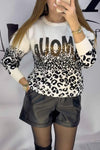 Women's Round Neck Leopard Printed Gold-stamped Sweater