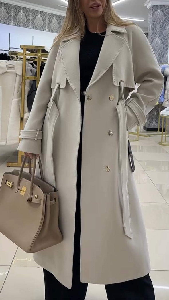 Women's Solid Color Lapel Long Coat