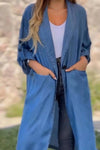 Women's casual loose lapel pocket slit long coat