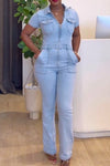 Women's Elegant Zipped Stretch Denim Jumpsuit