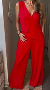 Women's V-neck Solid Color Button Casual Jumpsuit