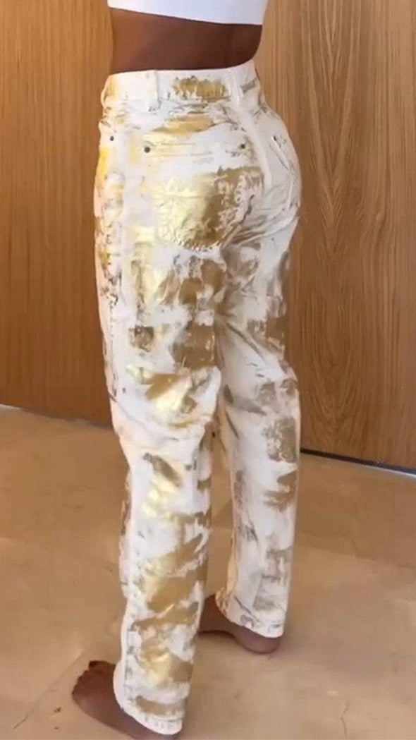 Women's Gold-stamped Straight Fashion Trousers