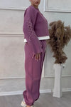 Women's Casual Round Neck Contrast Patchwork Sweatpants Suit