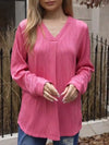 Women's Casual V-neck Ripple Long-sleeved Top