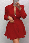 Women's Elegant Long-sleeved Shirt And Lace Skirt Suit