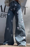 Women's Casual Bow Embellished Denim Trousers