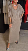 Women's V-neck Sequined Cardigan + Dress Casual Suit