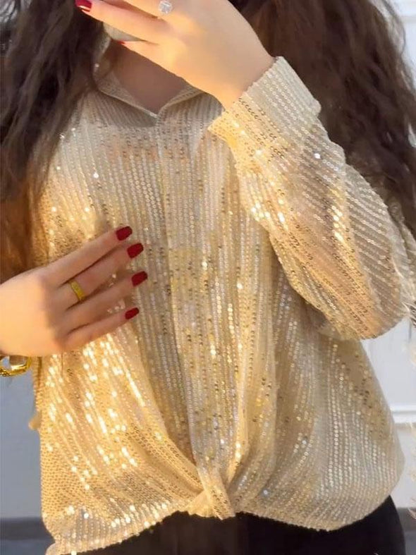 Women's Solid Color Sequined Shirt