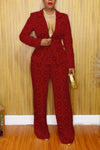 Women's Elegant Lace Blazer And Trousers Commuter Suit