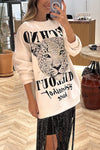 Women's Casual Round-neck Rhinestone Leopard Pullover Sweatshirt