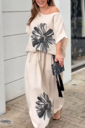 Women's Off-shoulder Floral Pattern Casual Suit