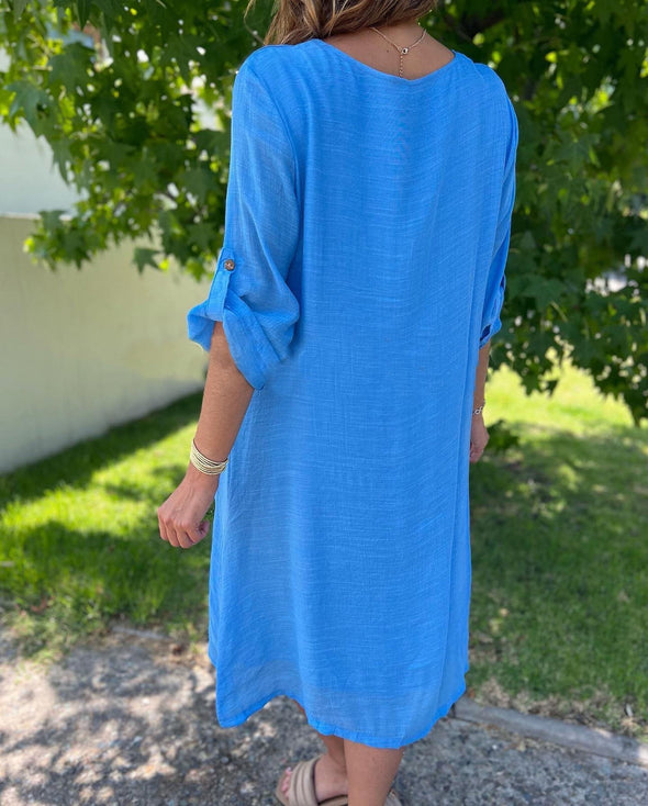 Women's Casual Solid Color Linen Button Front Dress