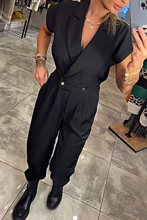 Women's Solid Color V-neck Jumpsuit