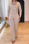 Women's Casual Round Neck Suit Sequined Two-piece Suit