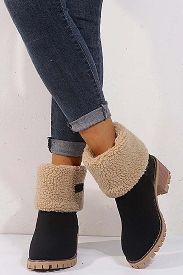 Women's thick heel high heel snow boots women's two-wear plus velvet warm mid-calf boots