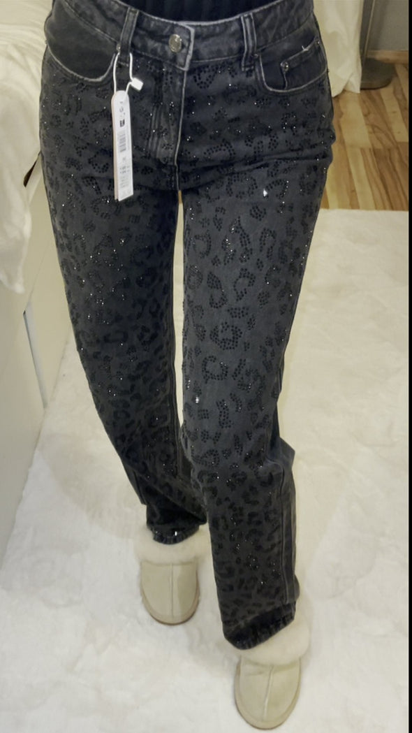 Women's Leopard Print Rhinestone Fashion Straight Trousers