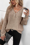 Women's Casual V-neck Solid Color Knitted Top