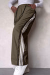 Women's Casual Contrast Stripe Sport Drawstring Pocket Zip Trousers