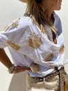 Casual embroidered cotton and linen shirt top