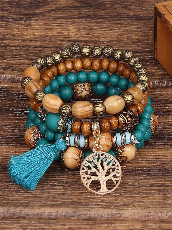 Boho Style Multi-layered Wooden Beaded Bracelet