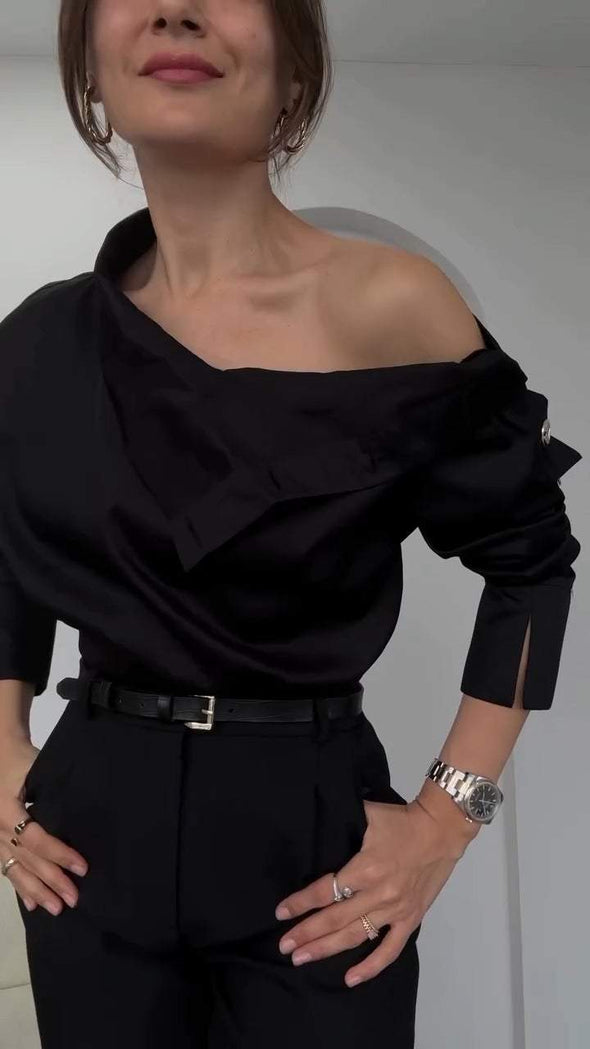 Women's High Collar Side Button Elegant Shirt