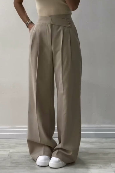 Women's Fashion Solid Color Irregular Waist Wide Leg Pants