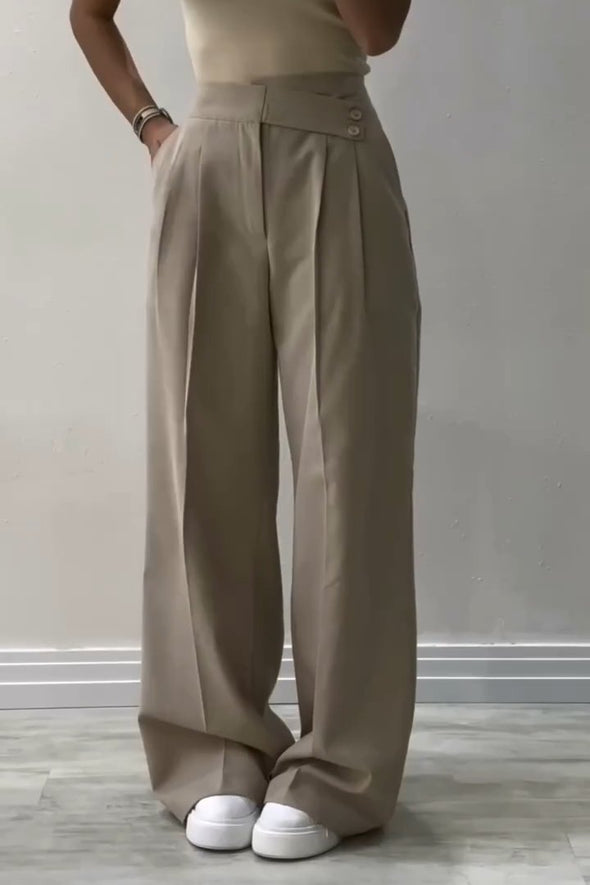 Women's Fashion Solid Color Irregular Waist Wide Leg Pants