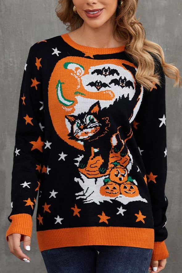 Women's Crew Neck Pullover Halloween Jacquard Sweater